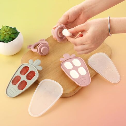 PandaEar 2 Pack Baby Food Freezer Tray with Lid, Silicone Nibble Freezer Tray, Breastmilk Popsicle Mold, Baby Food Storage Container, Carrot Design, BPA Free in Kuwait