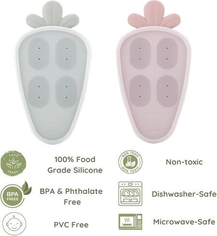 PandaEar 2 Pack Baby Food Freezer Tray with Lid, Silicone Nibble Freezer Tray, Breastmilk Popsicle Mold, Baby Food Storage Container, Carrot Design, BPA Free in Kuwait