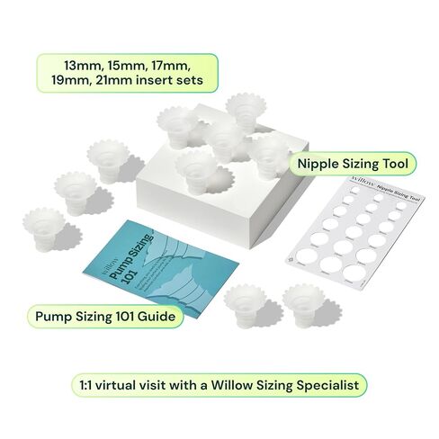 Willow - Breast Pump Sizing Kit - Flange Sizing Kit - Use w/Willow Go, Wave, or Most 24mm Flanges - Includes 13mm, 15mm, 17mm, 19mm, and 21mm Inserts- Breastfeeding Essentials for Postpartum in Kuwait