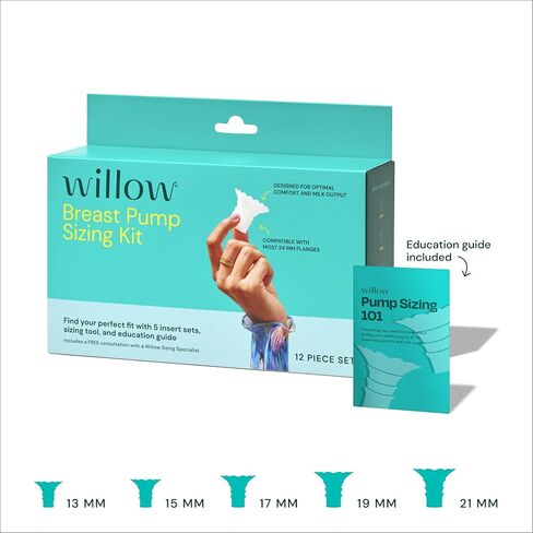 Willow - Breast Pump Sizing Kit - Flange Sizing Kit - Use w/Willow Go, Wave, or Most 24mm Flanges - Includes 13mm, 15mm, 17mm, 19mm, and 21mm Inserts- Breastfeeding Essentials for Postpartum in Kuwait