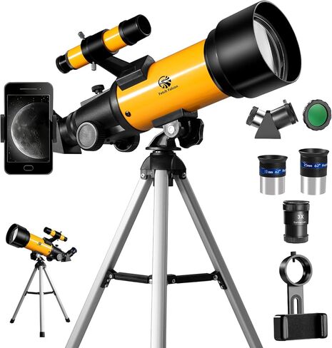 Fetch Falcon 40070 Astronomical Telescope High Powered 90-180X,Aluminum Body, FMC Optics 400mm Portable Refractor 70mm Aperture with Tripod, Phone Adapter Ideal for Stargazing and Space Exploration in Kuwait