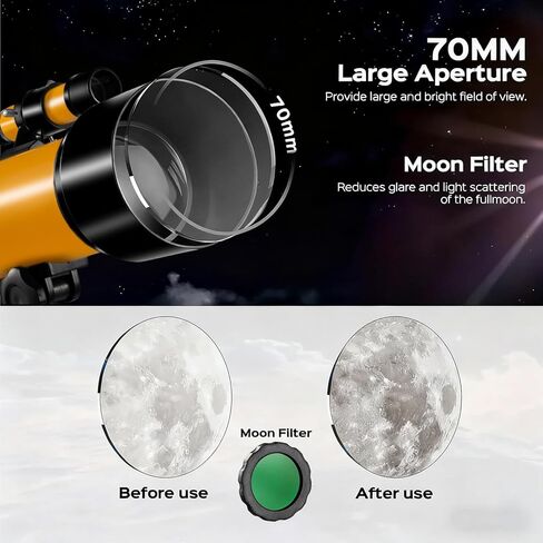 Fetch Falcon 40070 Astronomical Telescope High Powered 90-180X,Aluminum Body, FMC Optics 400mm Portable Refractor 70mm Aperture with Tripod, Phone Adapter Ideal for Stargazing and Space Exploration in Kuwait