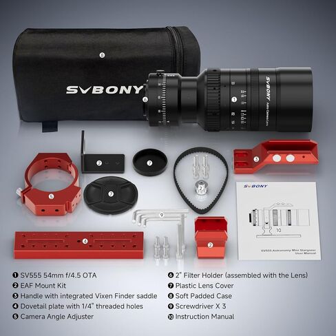 SVBONY SV555 APO تلسكوب منكسر 54 مم، عدسة كاميرا SLR للتصوير الفلكي، هيكل موضوعي Petzval، حزمة فتحة متغيرة F4.5 إلى F22 مع درج مرشح SV226، للتصوير الفوتوغرافي للسماء العميقة in Kuwait