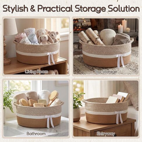 مجموعة سلة هدايا فارغة لعيد الأم من Colingmill سلة منسوجة كبيرة مع حقيبة هدايا وشريط هدايا DIY سلال هدايا لحفلات الزفاف وحفلات استقبال المولود الجديد لتخزين ألعاب الكلاب للتنظيم (أبيض، بني، 17 بوصة × 13 بوصة × 7.6 بوصة) in Saudi Arabia