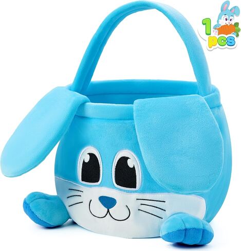 JOYIN Easter Bunny Baske with Foldable Ears, Empty Soft Basket with Handle, Easter Gifts for Babies, Kids Egg Hunt Game, Candy Bag, Party Favor Storage Container(11.8"× 8.7") in Kuwait