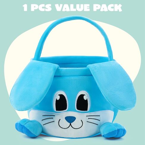 JOYIN Easter Bunny Baske with Foldable Ears, Empty Soft Basket with Handle, Easter Gifts for Babies, Kids Egg Hunt Game, Candy Bag, Party Favor Storage Container(11.8"× 8.7") in Kuwait
