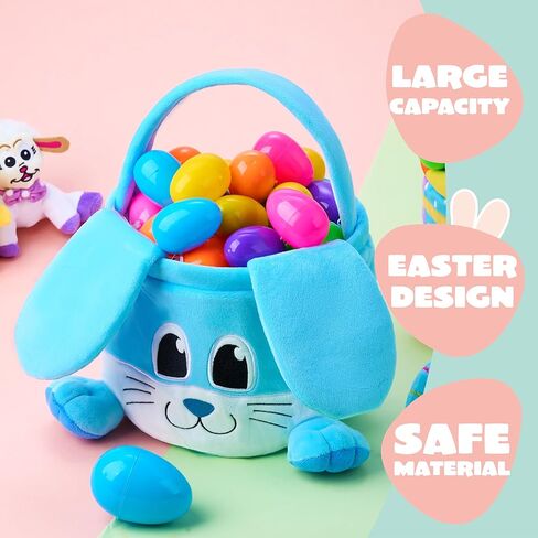JOYIN Easter Bunny Baske with Foldable Ears, Empty Soft Basket with Handle, Easter Gifts for Babies, Kids Egg Hunt Game, Candy Bag, Party Favor Storage Container(11.8"× 8.7") in Kuwait