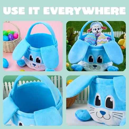 JOYIN Easter Bunny Baske with Foldable Ears, Empty Soft Basket with Handle, Easter Gifts for Babies, Kids Egg Hunt Game, Candy Bag, Party Favor Storage Container(11.8"× 8.7") in Kuwait