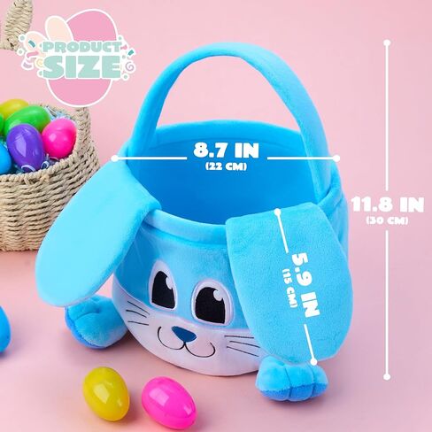 JOYIN Easter Bunny Baske with Foldable Ears, Empty Soft Basket with Handle, Easter Gifts for Babies, Kids Egg Hunt Game, Candy Bag, Party Favor Storage Container(11.8"× 8.7") in Kuwait