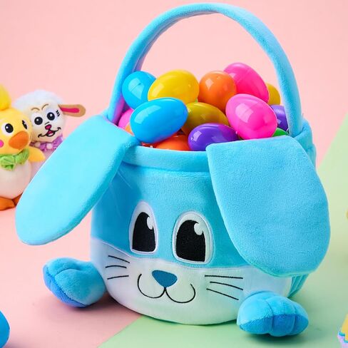 JOYIN Easter Bunny Baske with Foldable Ears, Empty Soft Basket with Handle, Easter Gifts for Babies, Kids Egg Hunt Game, Candy Bag, Party Favor Storage Container(11.8"× 8.7") in Kuwait