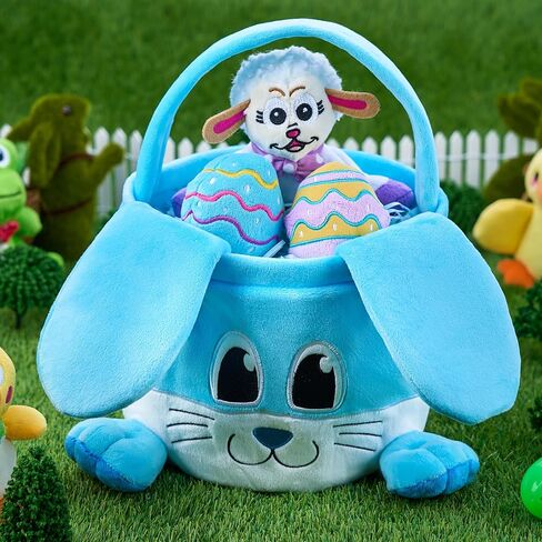 JOYIN Easter Bunny Baske with Foldable Ears, Empty Soft Basket with Handle, Easter Gifts for Babies, Kids Egg Hunt Game, Candy Bag, Party Favor Storage Container(11.8"× 8.7") in Kuwait