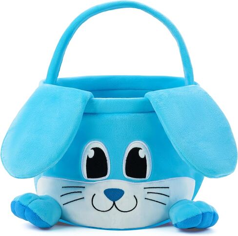 JOYIN Easter Bunny Baske with Foldable Ears, Empty Soft Basket with Handle, Easter Gifts for Babies, Kids Egg Hunt Game, Candy Bag, Party Favor Storage Container(11.8"× 8.7") in Kuwait
