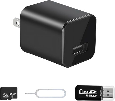 USB Charger Hidden Camera, 1080P Small Mini Camera with Motion Detection, Spy Camera with 64GB Micro SD Card Included, Nanny Camfor Home, Window, Indoor and Security (No WiFi) in Kuwait
