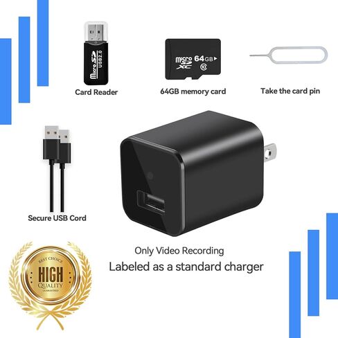 USB Charger Hidden Camera, 1080P Small Mini Camera with Motion Detection, Spy Camera with 64GB Micro SD Card Included, Nanny Camfor Home, Window, Indoor and Security (No WiFi) in Kuwait