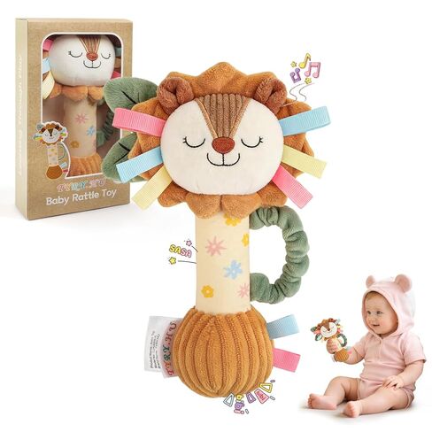 TYRY.HU Baby Rattles Toy, Plush Lion Rattle, Stuffed Animal Hand Rattles,Infant Grab Shake Rattle, Crinkle & Squeaker,Soft Sensory Toy with Sound for Babies 0-6 6-12 Months, Lion in Saudi Arabia