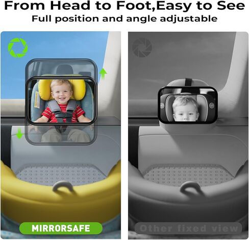 Fixed Headrest Baby Car Mirror Fit Tesla Car Back Seat, Safety Rear Facing Mirror, 100% Shatterproof & Shake-Proof, Wide Clear Rearview with 360° Rotation for Infant Newborn Baby Must Haves Essentials in Kuwait