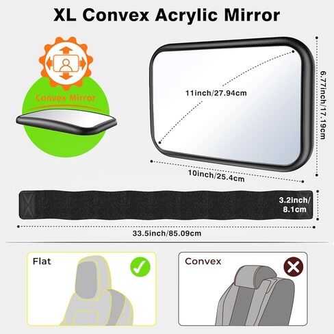 Fixed Headrest Baby Car Mirror Fit Tesla Car Back Seat, Safety Rear Facing Mirror, 100% Shatterproof & Shake-Proof, Wide Clear Rearview with 360° Rotation for Infant Newborn Baby Must Haves Essentials in Kuwait