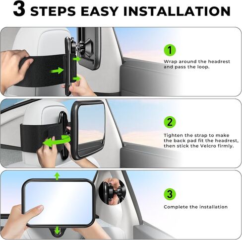 Fixed Headrest Baby Car Mirror Fit Tesla Car Back Seat, Safety Rear Facing Mirror, 100% Shatterproof & Shake-Proof, Wide Clear Rearview with 360° Rotation for Infant Newborn Baby Must Haves Essentials in Kuwait