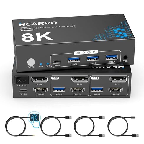 USB 3.0 HDMI KVM Switch 1 Monitors 2 Computers, 4K@60Hz KVM Switches for 2 Computers Sharing Monitor Keyboard Mouse Hard Drives Printer, with EDID Adaptive, 2USB Cable and Controller in Saudi Arabia