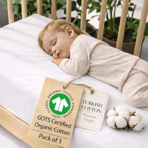 Signature Pack and Play Sheet - Organic Mini Crib Sheets Fitted 1 Pack - Hearitage Aegean Turkish Cotton 38x26 Compatible with Graco Pack n Play Playard Crib and Playpen Mattress - Playard Bedding in Kuwait