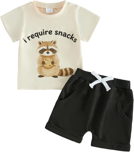 Toddler Baby Boy Summer Outfits Without My Snacks I Am Nothing Raccoon T-Shirt Shorts Set Cute Infant Clothes in Kuwait