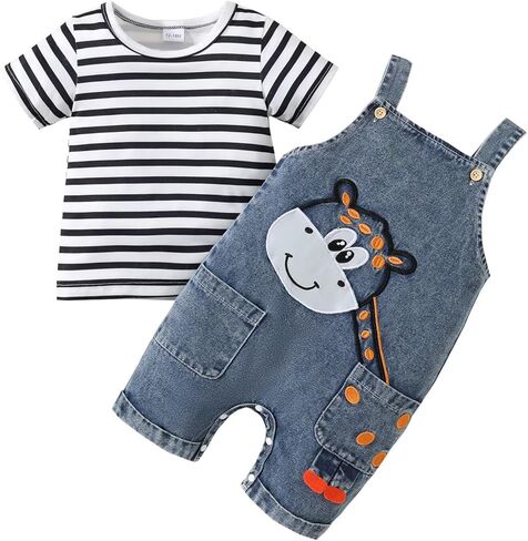 Baby Boy Summer Clothes Toddler Boys Outfits Short Sleeve T-Shirt Cute Cartoon Jumpsuit Overalls 12 Months-4T in Kuwait