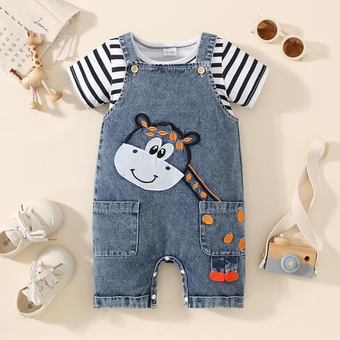 Baby Boy Summer Clothes Toddler Boys Outfits Short Sleeve T-Shirt Cute Cartoon Jumpsuit Overalls 12 Months-4T in Kuwait