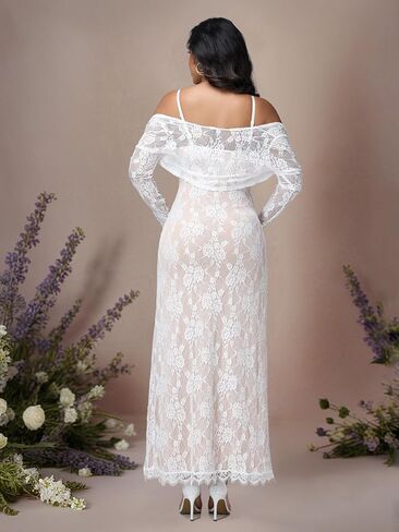 JustVH Maternity 2 Piece Outfits Dress Floral Lace Long Sleeve Top & Strap Party Maxi Dress for Baby Shower Photoshoot in Kuwait
