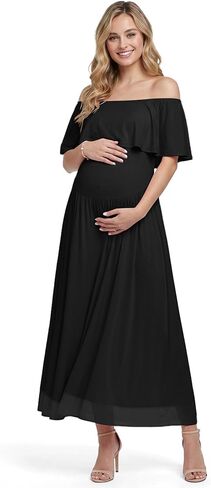 Baby Shower Dresses for Mom to Be Women Off Shoulder Ruffled Maxi Pregnant Dress Maternity Gown for Photoshoot in Kuwait