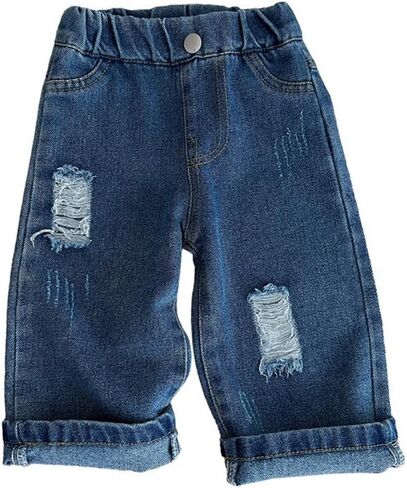Infant Toddler Boys Girls Ripped Denim Pant Loose Casual Straight Leg Frayed Jean, Spring Fall Clothing, Durable Pants in Kuwait
