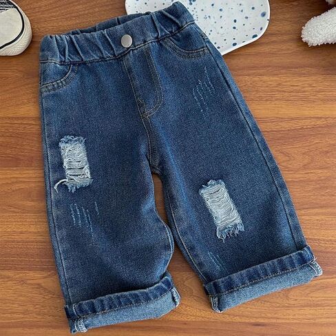 Infant Toddler Boys Girls Ripped Denim Pant Loose Casual Straight Leg Frayed Jean, Spring Fall Clothing, Durable Pants in Kuwait