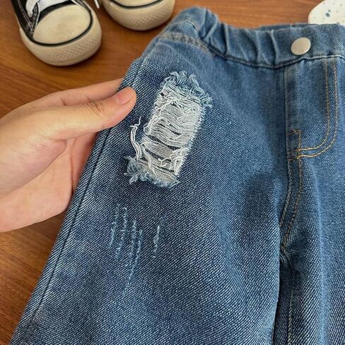 Infant Toddler Boys Girls Ripped Denim Pant Loose Casual Straight Leg Frayed Jean, Spring Fall Clothing, Durable Pants in Kuwait