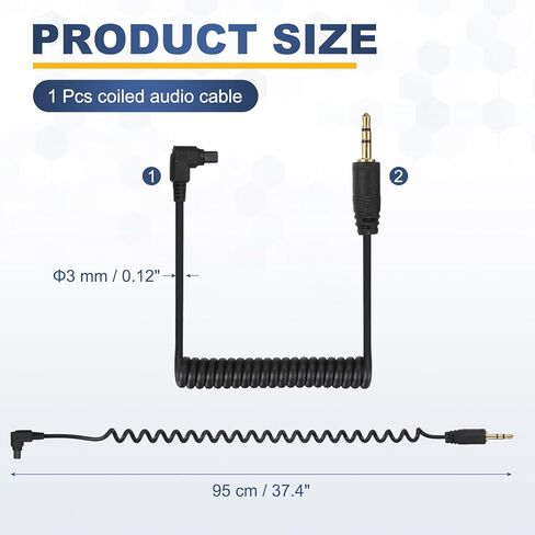 3mm to Male Flash PC Sync Cable, Plug to Male Flash Sync Cord with Coiled Cord and Screw Lock 2.5mm(3P) to MINI(5P), Suit for Camera/Photography Connector/Studio, Black in Kuwait