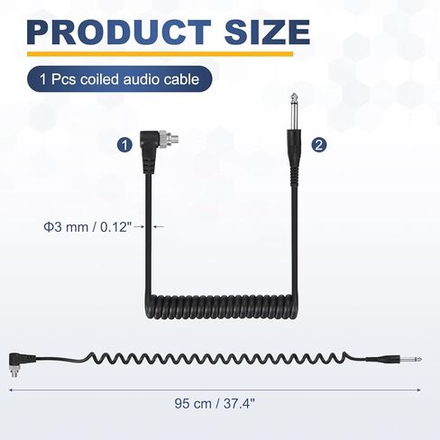 3mm to Male Flash PC Sync Cable, Plug to Male Flash Sync Cord with Coiled Cord and Screw Lock 6.35mm to PC, Suit for Camera/Photography Connector/Studio, Black in Kuwait