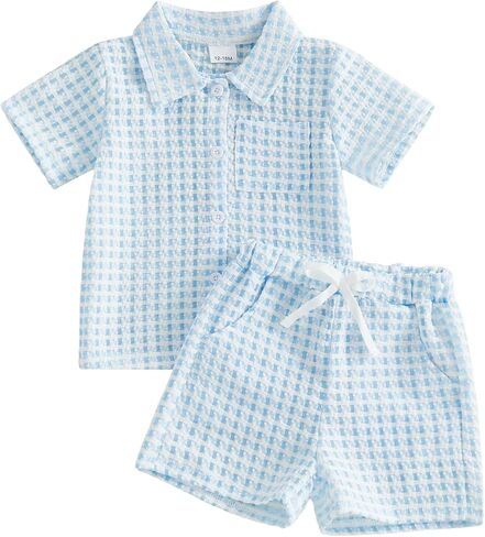 BemeyourBBs Toddler Baby Boy Summer Clothes Button Down Shirt Tops and Shorts Set with Pocket 2 Piece Outfits in Kuwait
