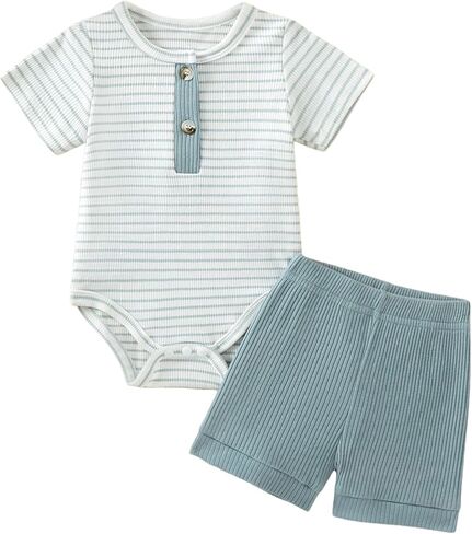 Baby Boy Outfits 2 Piece Short Sleeve Romper Top and Shorts Set Baby Boy Summer Clothes 0-18M in Saudi Arabia