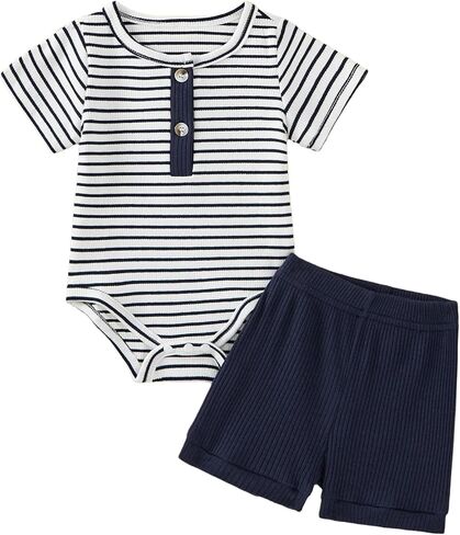 Baby Boy Outfits 2 Piece Short Sleeve Romper Top and Shorts Set Baby Boy Summer Clothes 0-18M in Saudi Arabia