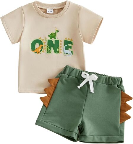 Kaipiclos Baby Boy First Birthday Outfit Dinosaur One Year Old 1st Birthday Boy Shirt Short Sleeve Tops Shorts Summer Clothes in Saudi Arabia