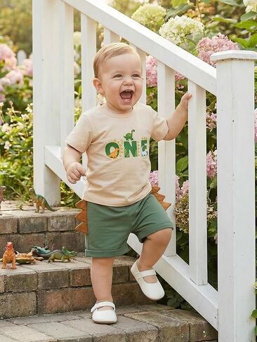 Kaipiclos Baby Boy First Birthday Outfit Dinosaur One Year Old 1st Birthday Boy Shirt Short Sleeve Tops Shorts Summer Clothes in Saudi Arabia