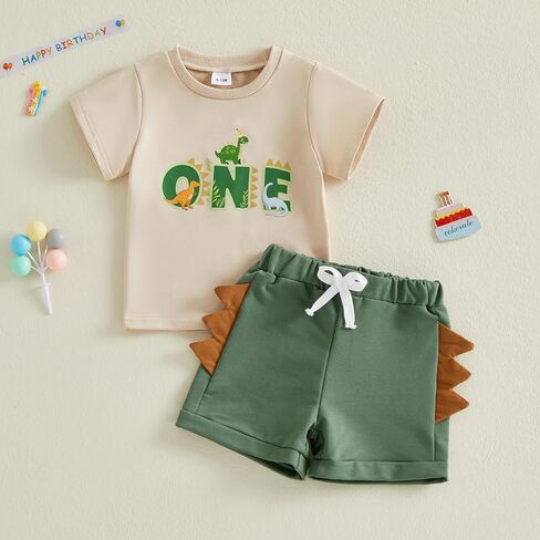 Kaipiclos Baby Boy First Birthday Outfit Dinosaur One Year Old 1st Birthday Boy Shirt Short Sleeve Tops Shorts Summer Clothes in Saudi Arabia