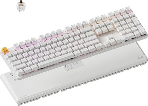 لوحة مفاتيح ميكانيكية لاسلكية Keychron KJ5 - مفتاح بني كامل الحجم بنسبة 100%، إضاءة خلفية QMK RGB، 2.4 جيجا/بلوتوث/USB-C، أغطية مفاتيح Cherry PBT مزدوجة اللقطة، بطارية 3750 مللي أمبير في الساعة، متوافقة مع Mac/Win/Linux - أبيض in Kuwait