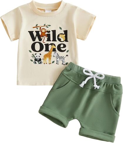 Kaipiclos Baby Boy First Birthday Outfit Dinosaur One Year Old 1st Birthday Boy Shirt Short Sleeve Tops Shorts Summer Clothes in Saudi Arabia