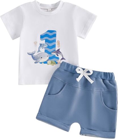 Kaipiclos Baby Boy First Birthday Outfit Dinosaur One Year Old 1st Birthday Boy Shirt Short Sleeve Tops Shorts Summer Clothes in Saudi Arabia
