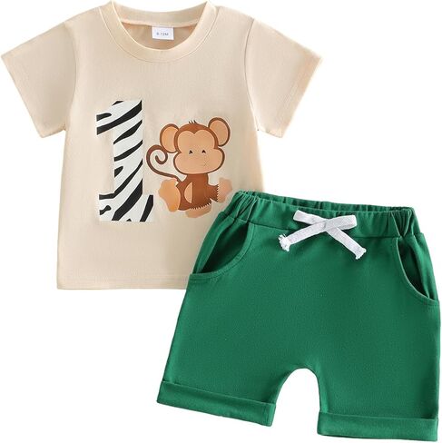 Kaipiclos Baby Boy First Birthday Outfit Dinosaur One Year Old 1st Birthday Boy Shirt Short Sleeve Tops Shorts Summer Clothes in Saudi Arabia