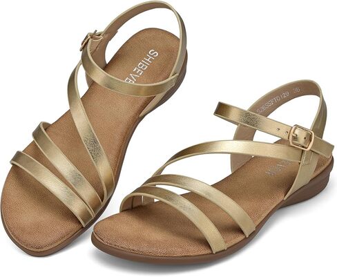SHIBEVER Women's Flat Sandals Dressy: Comfortable Summer Strappy Sandal | Comfort Dress Casual, Adjustable Buckle Ankle Strap, Open Toe, Cute Comfy, Vacation Walking, Trendy Cushioned Shoes Size 6-11 in Saudi Arabia