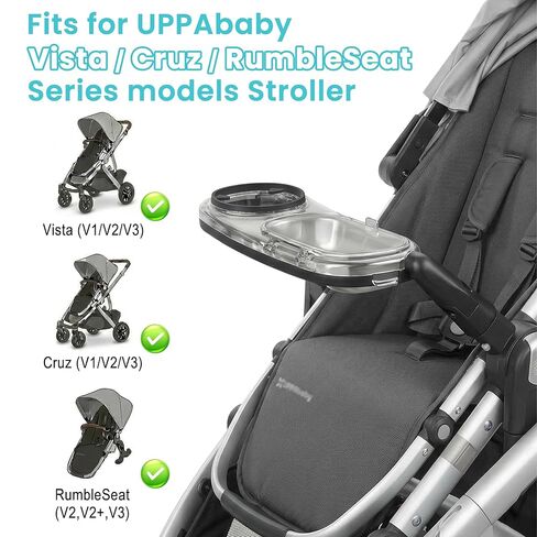 Snack Tray Compatible with UPPAbaby Vista V3/Vista V2/Vista/Cruz V3/Cruz V2/Cruz/RumbleSeat (V2,V2+,V3) Stroller Tray with Lid, Quick Attachment, Folds with Stroller, Dishwasher Safe, Patent Pending in Kuwait