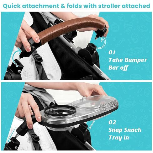Snack Tray Compatible with UPPAbaby Vista V3/Vista V2/Vista/Cruz V3/Cruz V2/Cruz/RumbleSeat (V2,V2+,V3) Stroller Tray with Lid, Quick Attachment, Folds with Stroller, Dishwasher Safe, Patent Pending in Kuwait