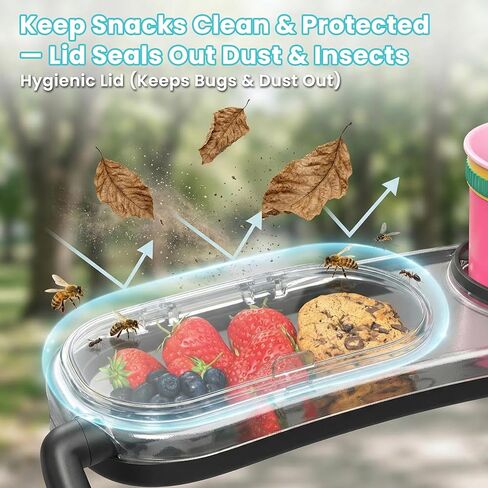 Snack Tray Compatible with UPPAbaby Vista V3/Vista V2/Vista/Cruz V3/Cruz V2/Cruz/RumbleSeat (V2,V2+,V3) Stroller Tray with Lid, Quick Attachment, Folds with Stroller, Dishwasher Safe, Patent Pending in Kuwait