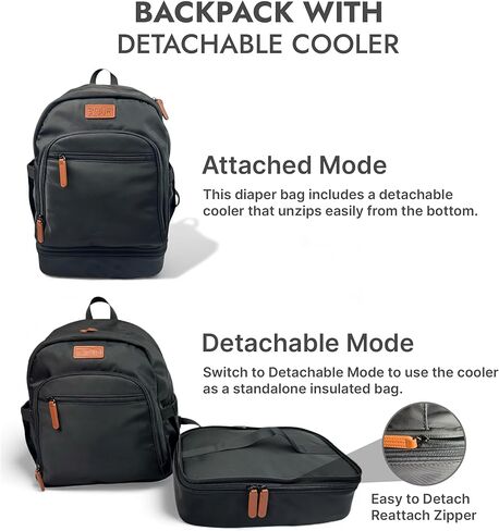 EMBUR Diaper Bag Backpack with Detachable Insulated Cooler – Waterproof, Lightweight Baby Bag with Multi-Compartments, Stroller Straps, Changing Pad, Large Capacity, Ice Packs Included in Kuwait