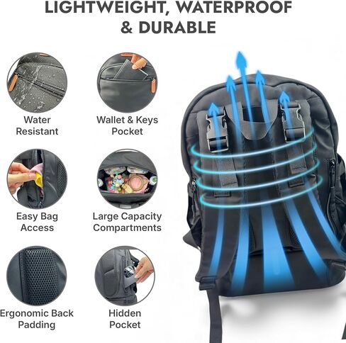 EMBUR Diaper Bag Backpack with Detachable Insulated Cooler – Waterproof, Lightweight Baby Bag with Multi-Compartments, Stroller Straps, Changing Pad, Large Capacity, Ice Packs Included in Kuwait